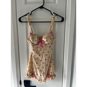 La Senza Sweet Cheeks Yellow Cupcake Print Babydoll Chemise Lingerie XS